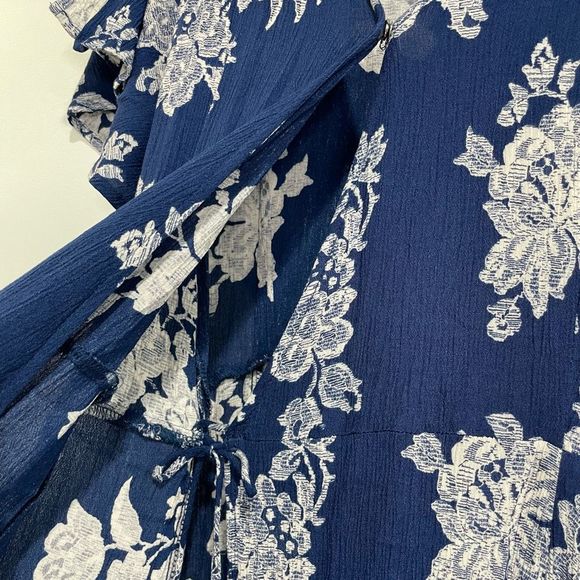 Lulu's Heart of Marigold Navy Blue Floral Print Wrap Maxi Dress XL Boho Rayon - Picture 11 of 14